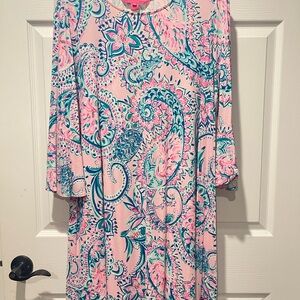 Lilly Pulitzer Pink Paisley-Print Long Sleeve Shift Dress